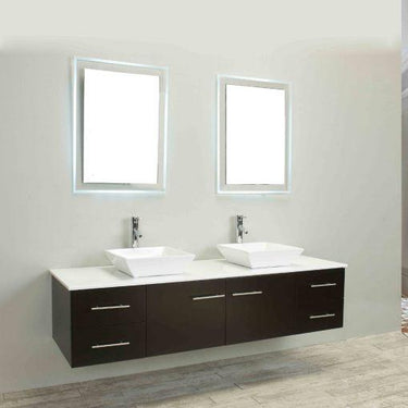 Totti Wave 60″ Modern Double Sink Bathroom Vanity w/ Super White Man-Made Stone Top & Sinks Vanity Eviva Espresso